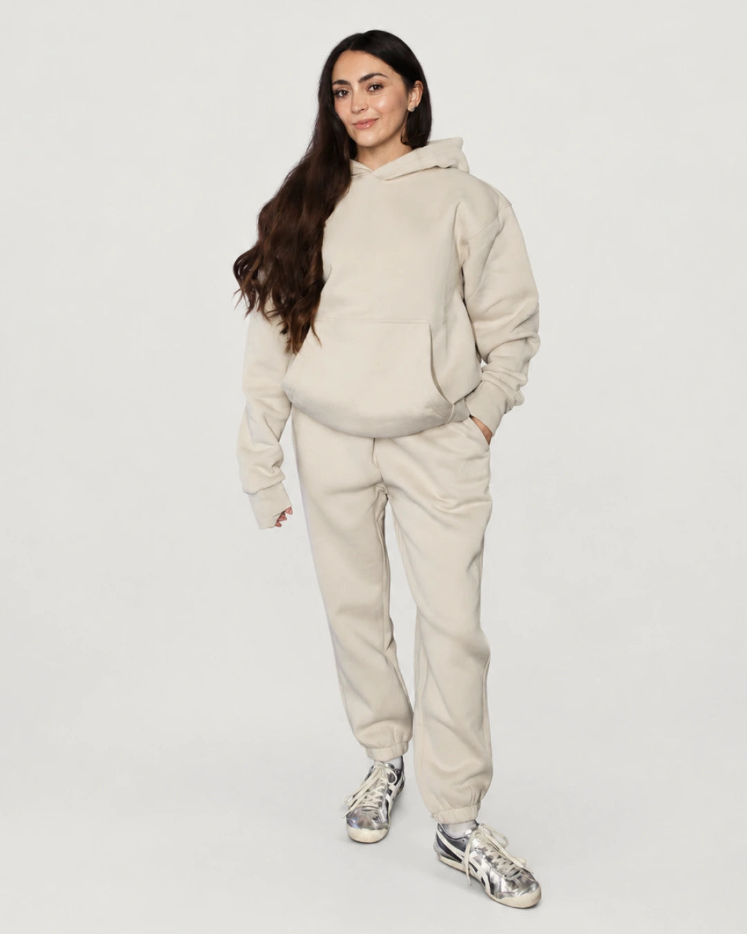 Soothe adult sweatpants in Pearl - Full outfit view