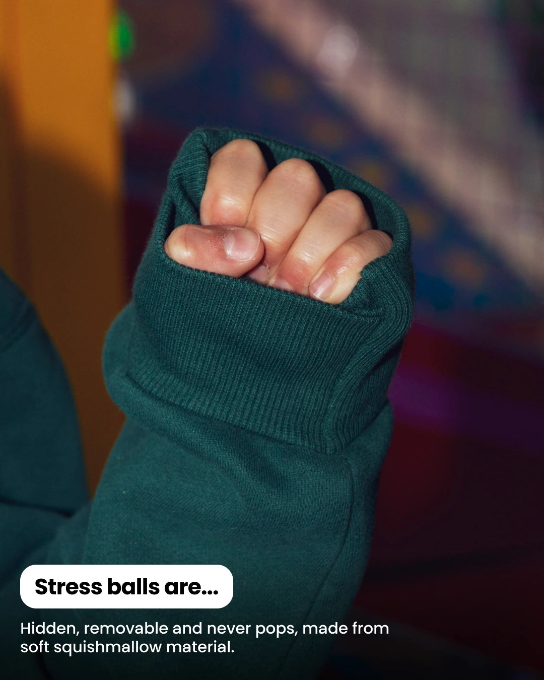 Soothe kids hoodie in Sea Green - Cuff stress ball