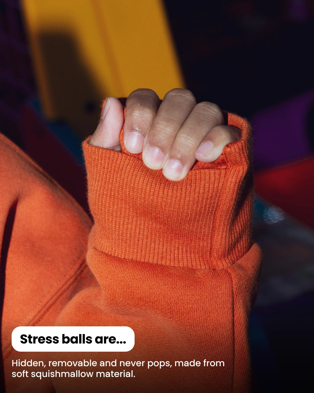 Soothe kids hoodie in Caramel - Cuff stress ball