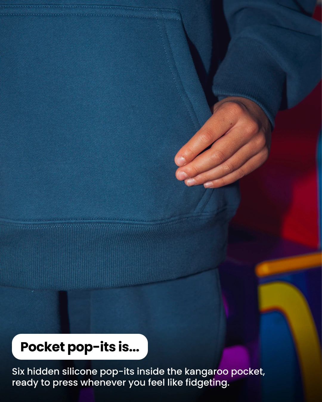Soothe kids hoodie in Denim Blue - Pocket pop-its