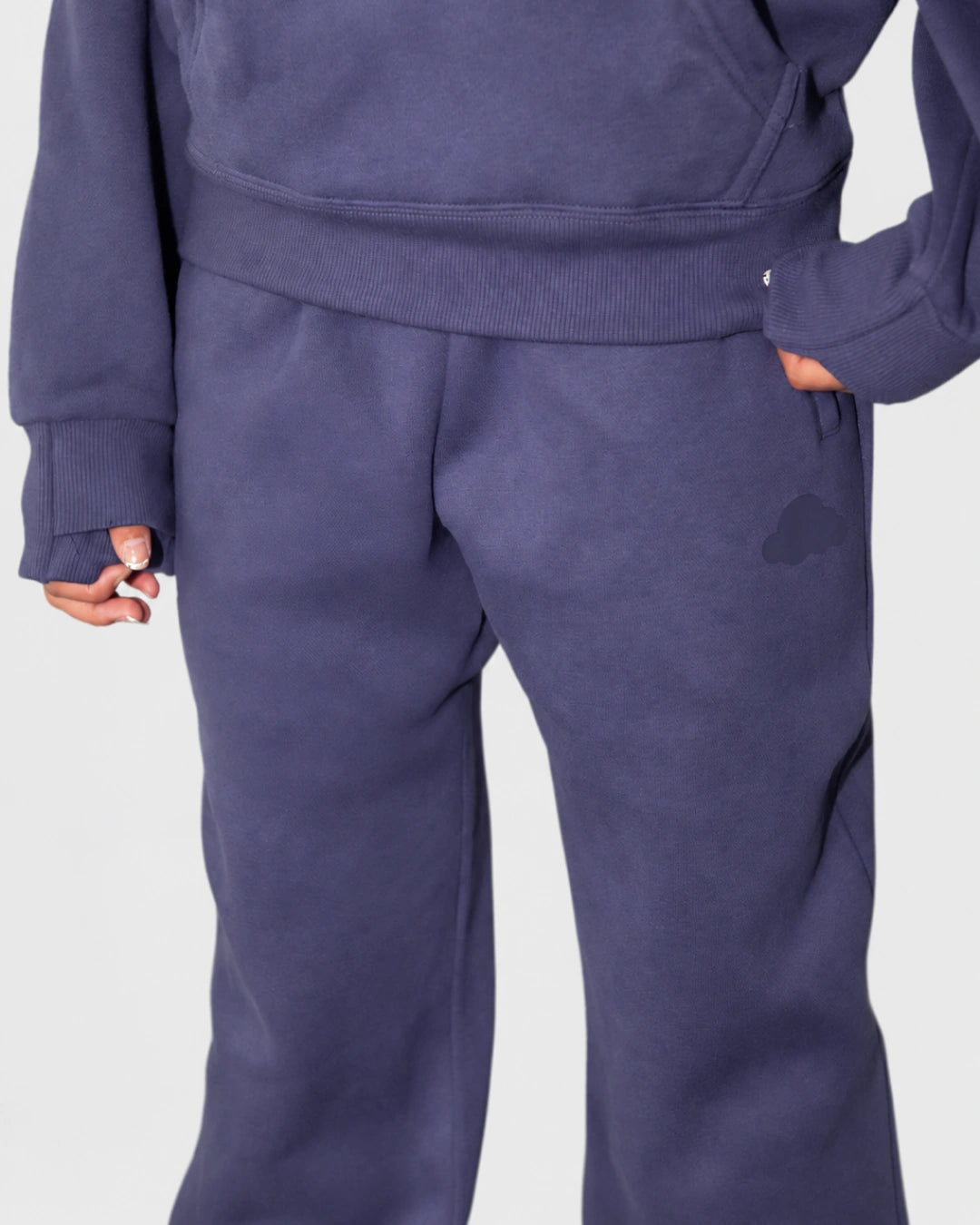 Soothe kids sweatpants in Moonlit Purple - Waist and pocket detail